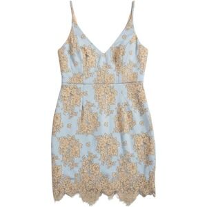 Minuet Blue Peach Lace Slip Dress Spaghetti Strap Scalloped Sz L